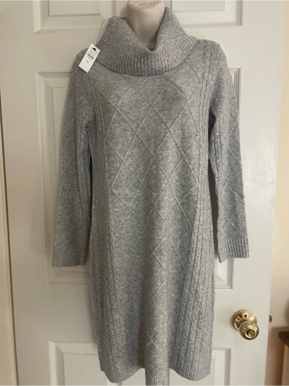 NWT Talbots Cowl Neck Cable Knit Sweater Dress - Light Gray